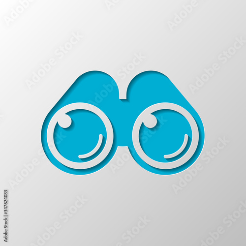 Simple binocular icon. Paper design. Cutted symbol with shadow