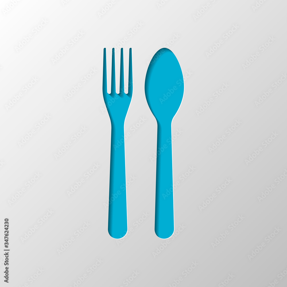 Fork and spoon, icon. Kitchen tools. Paper design. Cutted symbol Fork and spoon, icon. Kitchen tools. Paper design. Cutted symbol