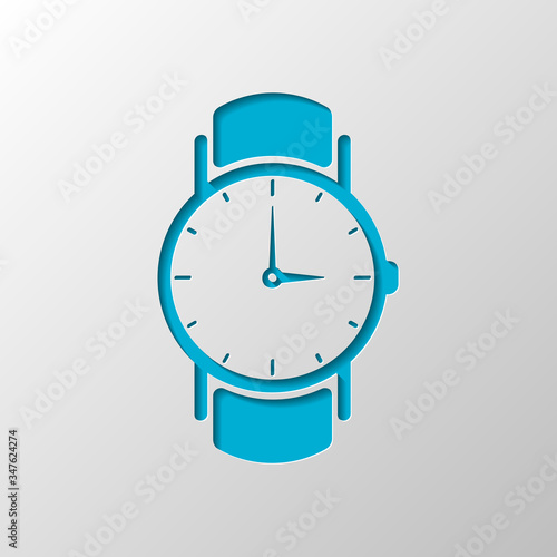 Classic hand watch with arrows, icon. Paper design. Cutted symbo