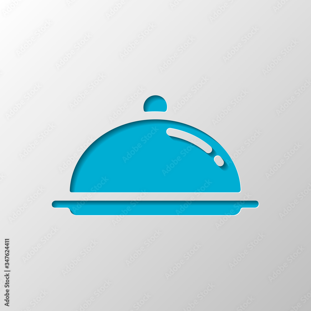 Restaurant cloche or tray. Restaurant icon. Paper design. Cutted Restaurant cloche or tray. Restaurant icon. Paper design. Cutted