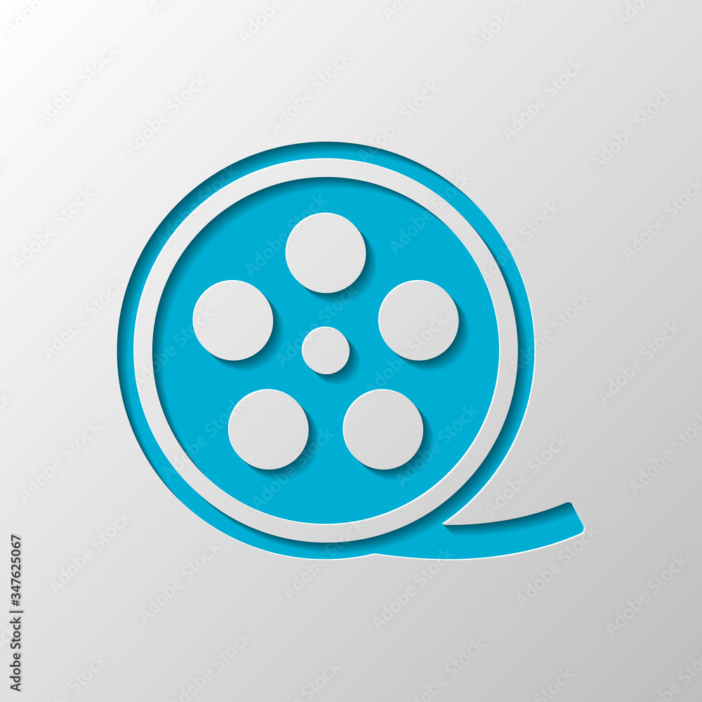 Film roll, old movie strip icon, cinema logo. Paper design. Cutted symbol with shadow Film roll, old movie strip icon, cinema logo. Paper design. Cutted symbol with shadow