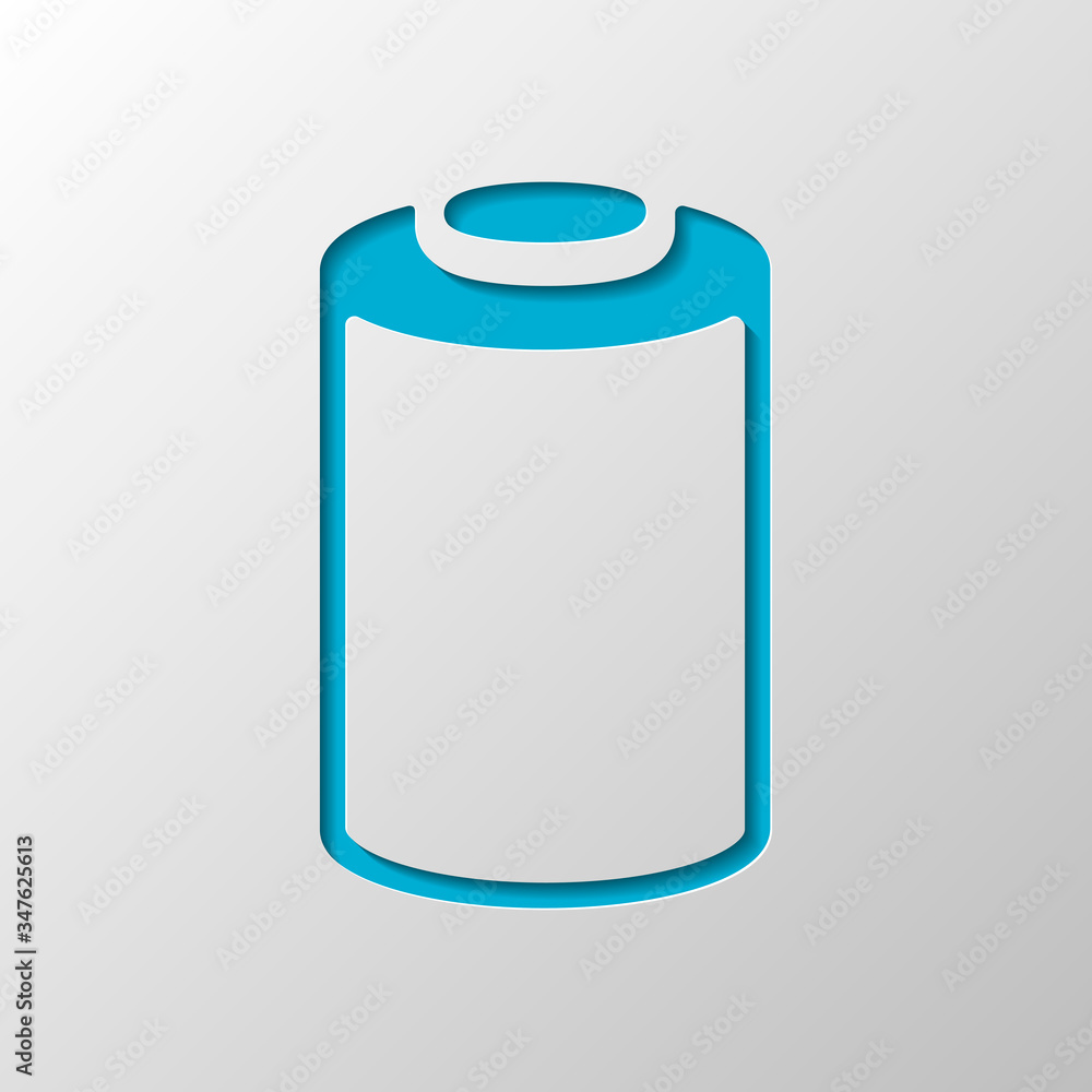 Empty battery, low level of energy, technology icon. Paper design. Cutted symbol with shadow Empty battery, low level of energy, technology icon. Paper design. Cutted symbol with shadow