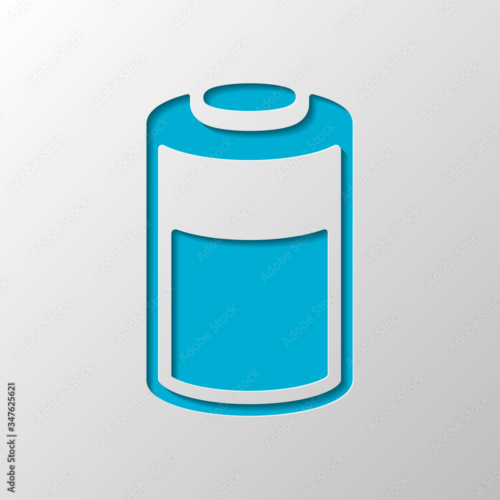 Half charged battery, technology icon. Paper design. Cutted symbol with shadow Half charged battery, technology icon. Paper design. Cutted symbol with shadow