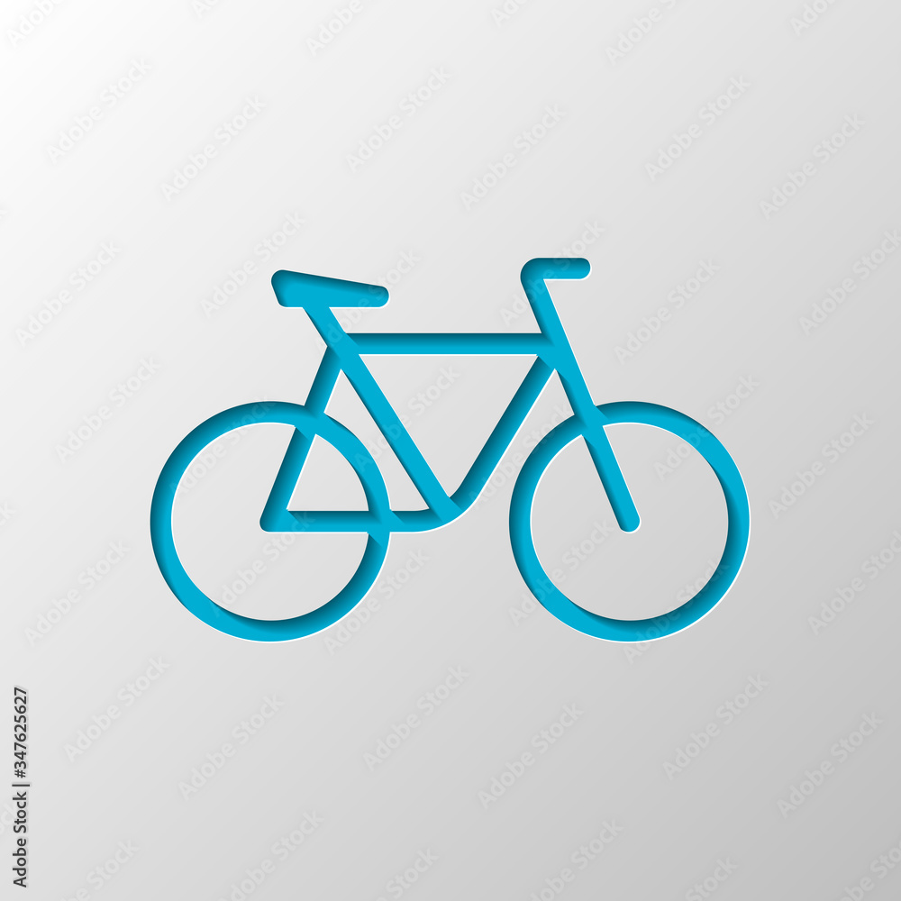 Simple bicycle, linear outline icon of bike. Paper design. Cutted symbol with shadow Simple bicycle, linear outline icon of bike. Paper design. Cutted symbol with shadow