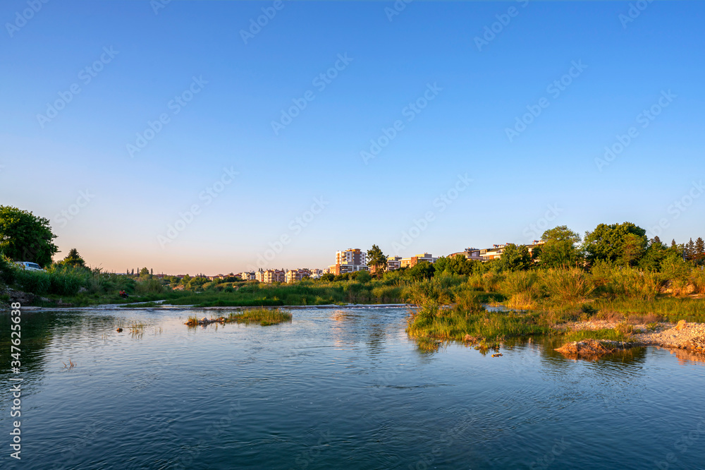 the sunset view of the river named bogacay in Konyaalti, Antalya
