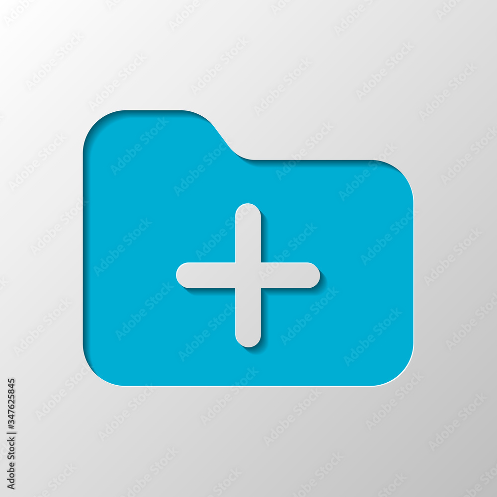 Fototapeta premium Folder with plus mark, business icon. Paper design. Cutted symbol with shadow