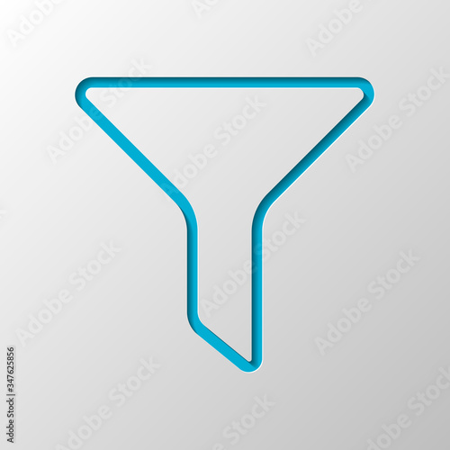 funnel or filter, linear outline icon. Paper design. Cutted symbol with shadow