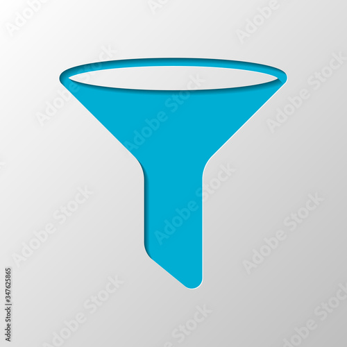 funnel or filter icon. Paper design. Cutted symbol with shadow