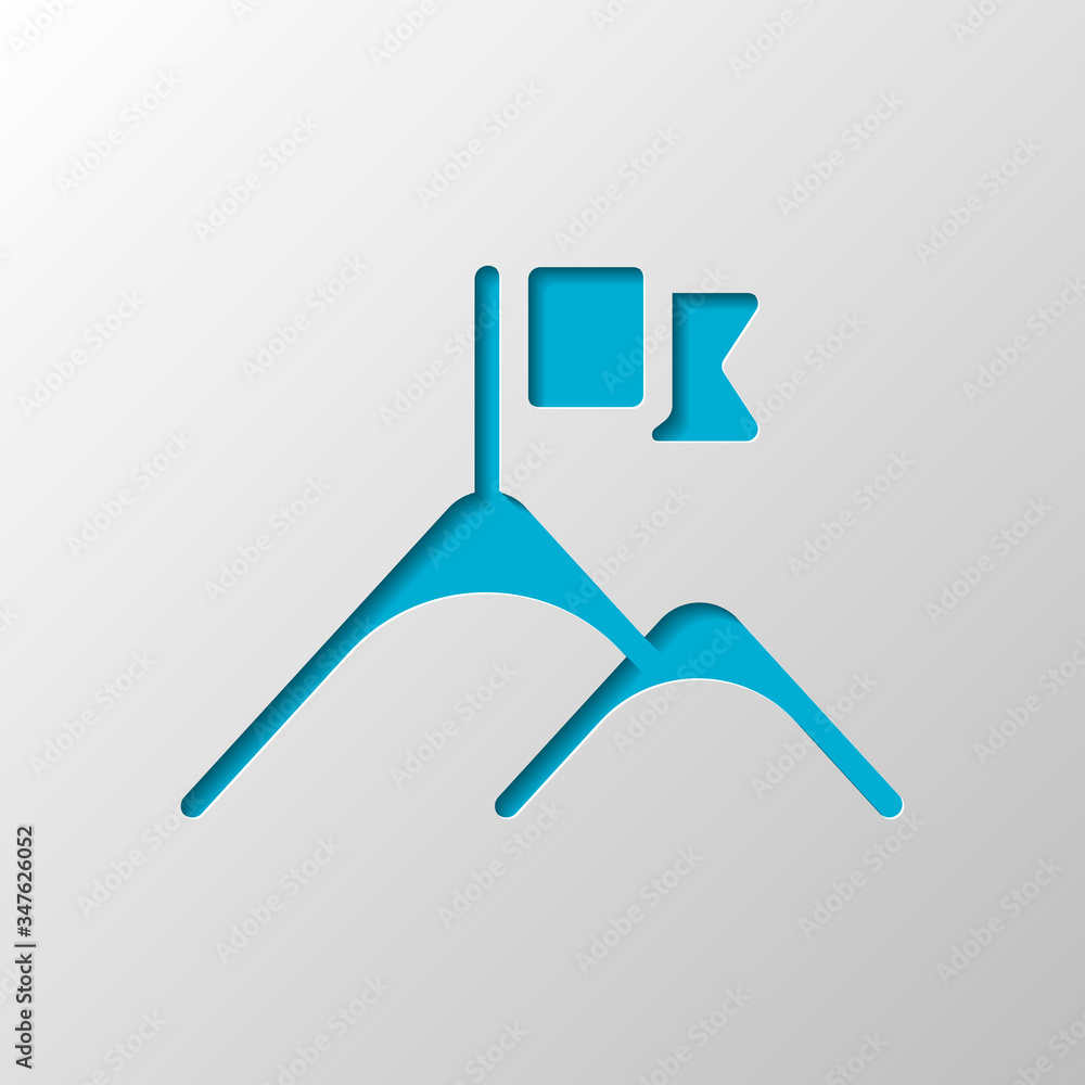 Mountains and flag logo, simple icon. Paper design. Cutted symbol with shadow Mountains and flag logo, simple icon. Paper design. Cutted symbol with shadow
