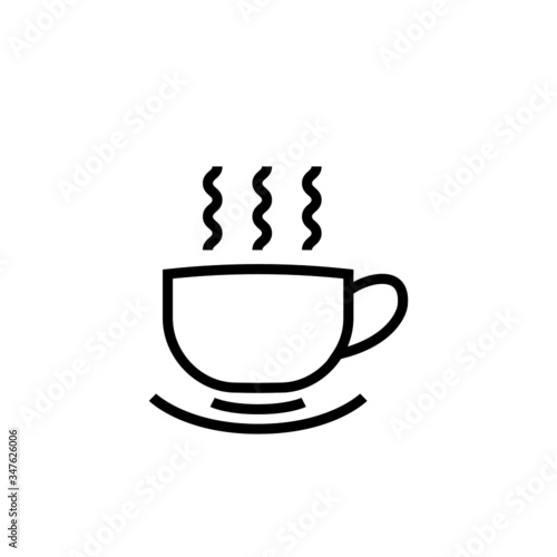Hot coffee icon vector in lineart style on white background  Illustration Flat black.