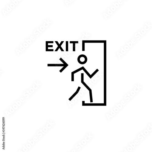 Emergency exit icon in lineart style on white background,, escape route sign. Safe condition sign
