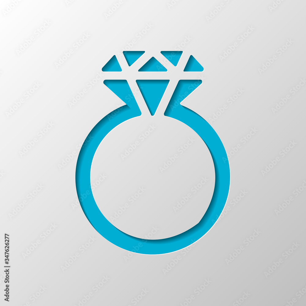 Ring with diamond or brilliant, wedding gift, icon. Paper design. Cutted symbol with shadow Ring with diamond or brilliant, wedding gift, icon. Paper design. Cutted symbol with shadow