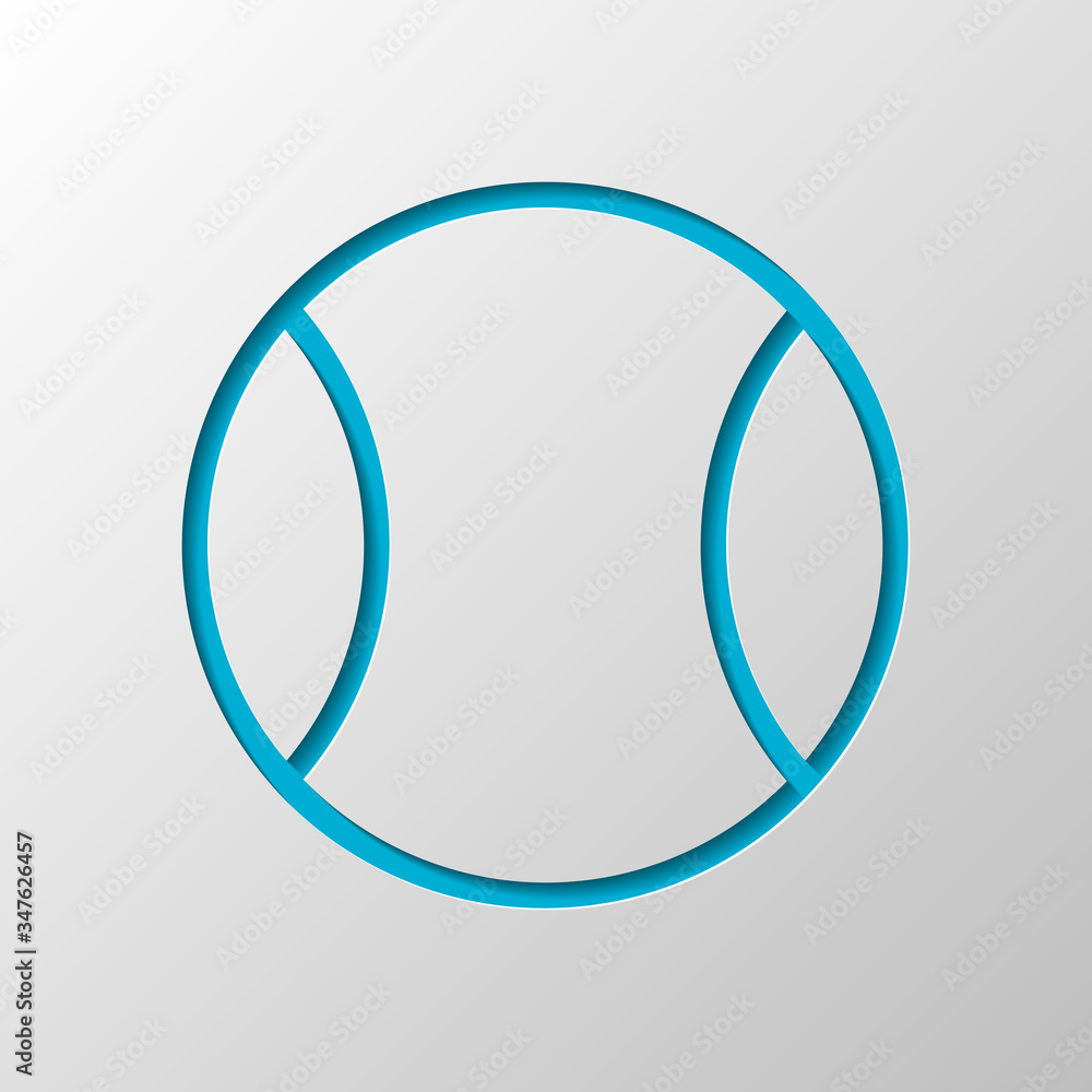 Tennis ball, sport game, outline linear icon. Paper design. Cutted symbol with shadow Tennis ball, sport game, outline linear icon. Paper design. Cutted symbol with shadow