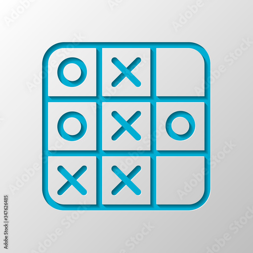 Tic tac toe game, linear outline icon. Paper design. Cutted symbol with shadow