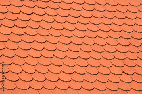Roof with bright red tiles