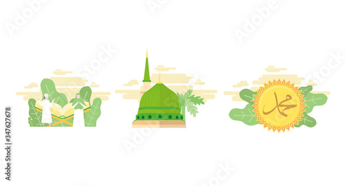 Madina's vector collection, Muhammad, reads the Quran with the inspiration of the little people. vector.