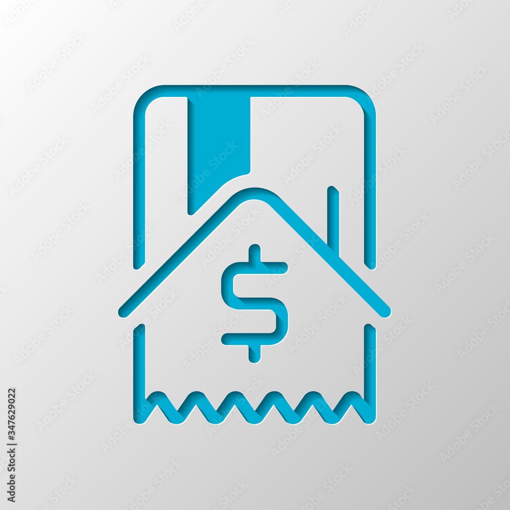Buy house, credit card and receipt with dollar sign. Paper design. Cutted symbol with shadow Buy house, credit card and receipt with dollar sign. Paper design. Cutted symbol with shadow