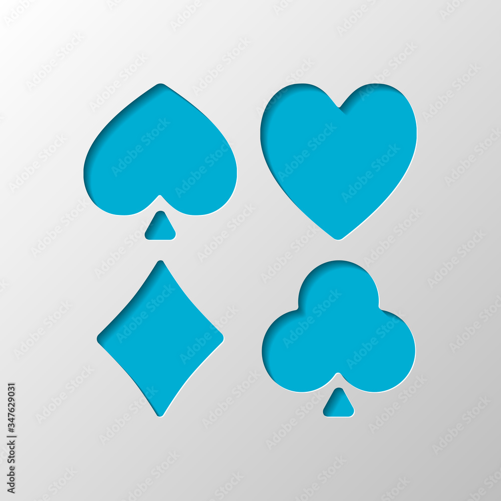 Playing cards. Hearts, spades, diamonds, clubs. Paper design. Cutted symbol with shadow Playing cards. Hearts, spades, diamonds, clubs. Paper design. Cutted symbol with shadow
