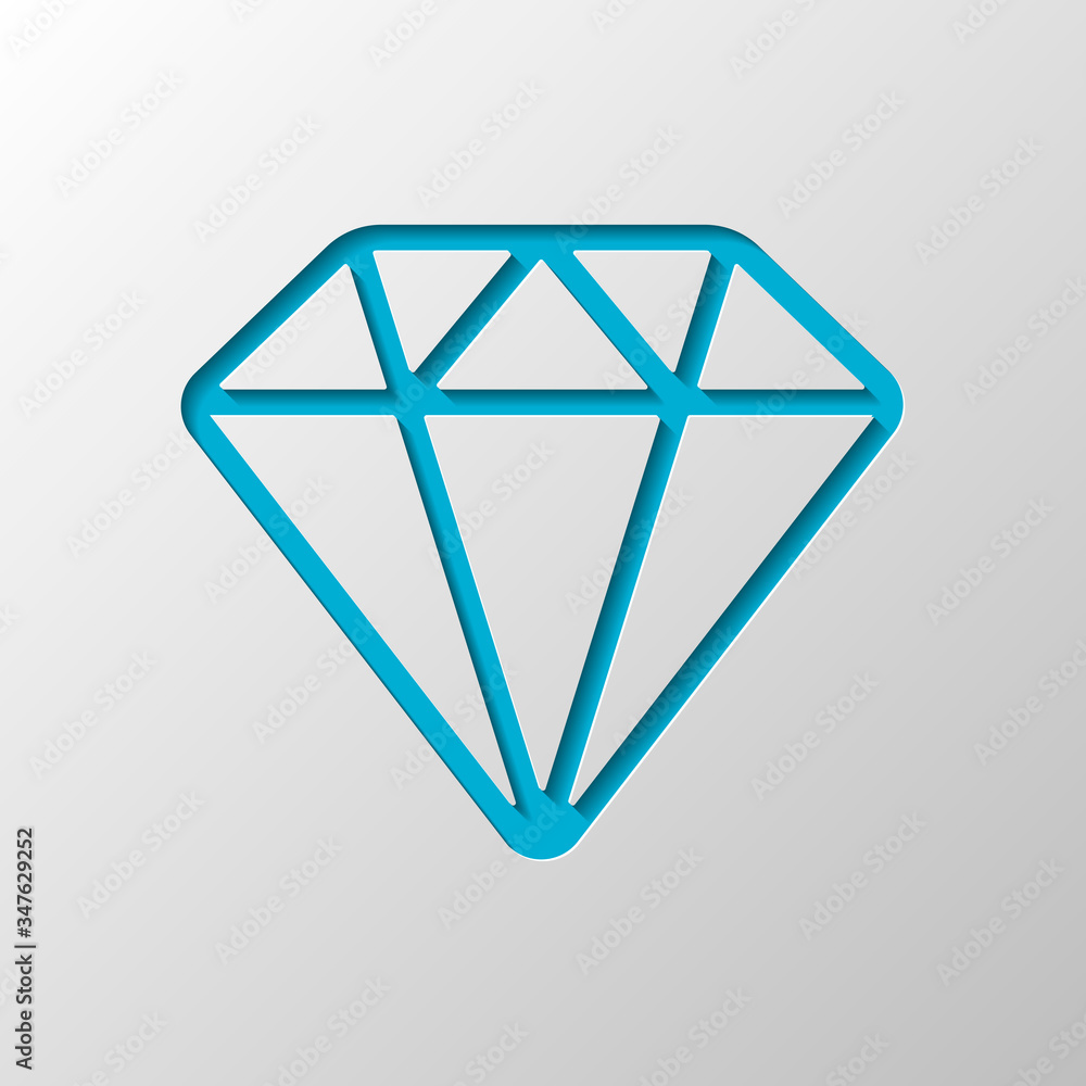 Diamond or brilliant, outline design. Paper design. Cutted symbol with shadow Diamond or brilliant, outline design. Paper design. Cutted symbol with shadow