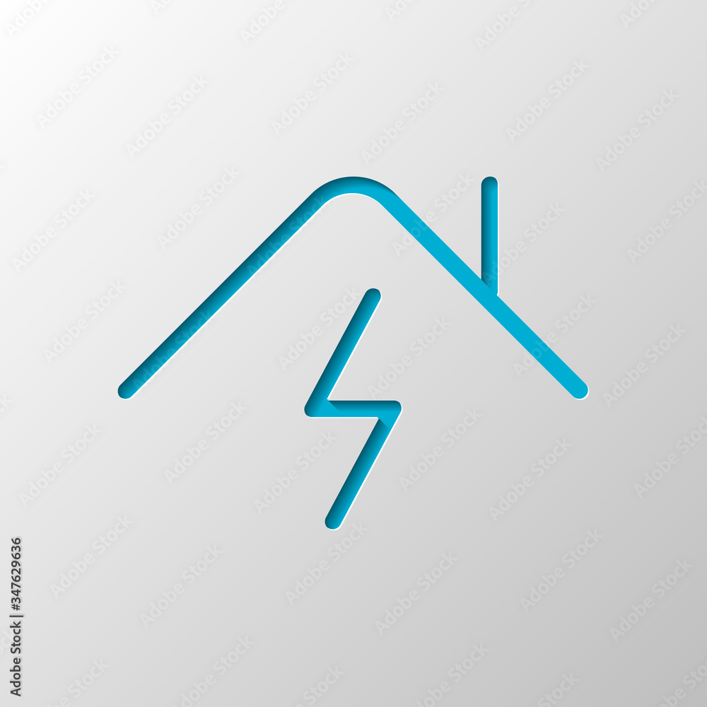 House and lightning, home energy, outline design. Paper design. Cutted symbol with shadow House and lightning, home energy, outline design. Paper design. Cutted symbol with shadow