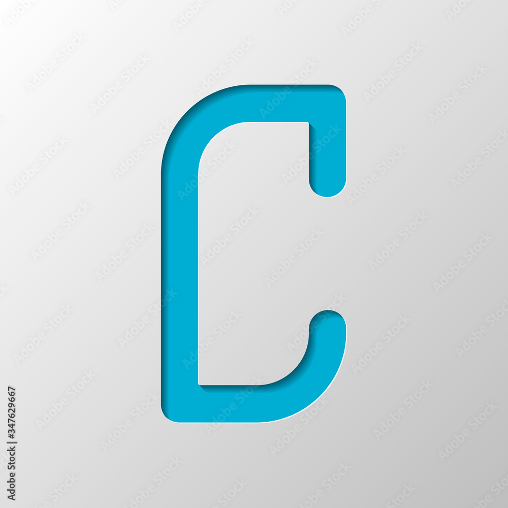 Letter C of alphabet, isolated outline symbol. Paper design. Cutted symbol with shadow Letter C of alphabet, isolated outline symbol. Paper design. Cutted symbol with shadow