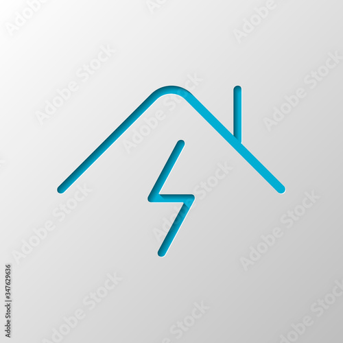 House and lightning, home energy, outline design. Paper design. Cutted symbol with shadow