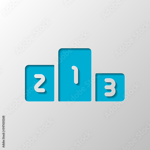 Winners podium, three levels, sport logo. Paper design. Cutted symbol with shadow