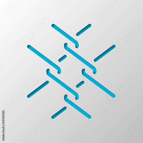 Metal fence grid, wire mesh, outline design. Paper design. Cutted symbol with shadow