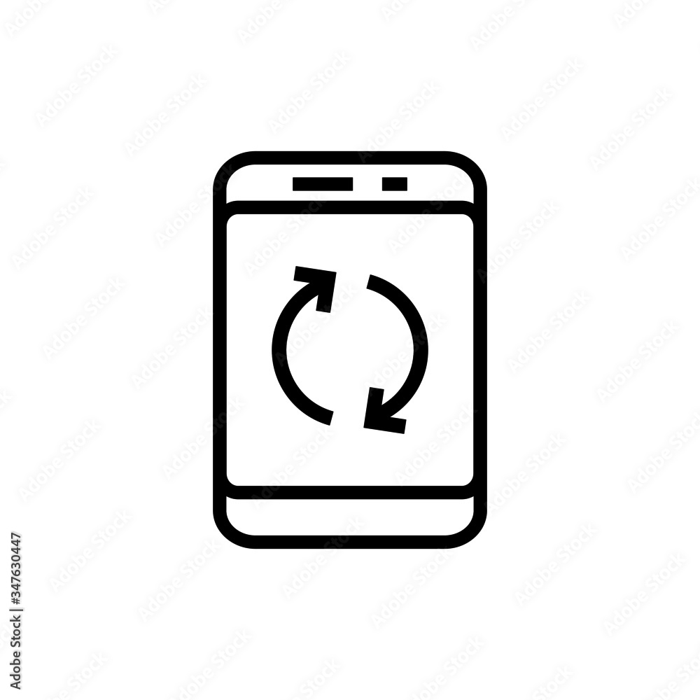 Smartphone update icon in outline style on white background, Telephone upgrade screen linear style sign for mobile concept and web design, Mobile phone refresh arrows outline vector icon, Symbol, logo Smartphone update icon in outline style on white background, Telephone upgrade screen linear style sign for mobile concept and web design, Mobile phone refresh arrows outline vector icon, Symbol, logo