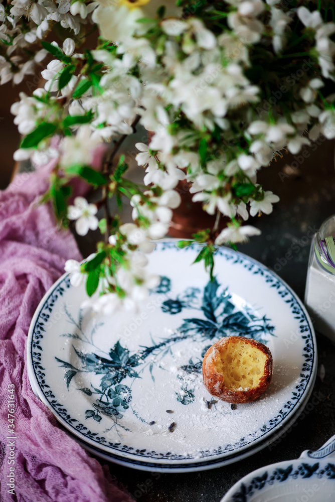 ricotta doughnuts with lavender..selective focus. ricotta doughnuts with lavender..selective focus.