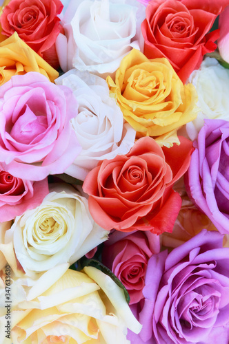 Beautiful bouquet of multicolored roses
