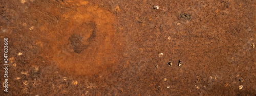 Grunge rusty dark brown orange rustic metal background texture banner Panorama, with copy space 