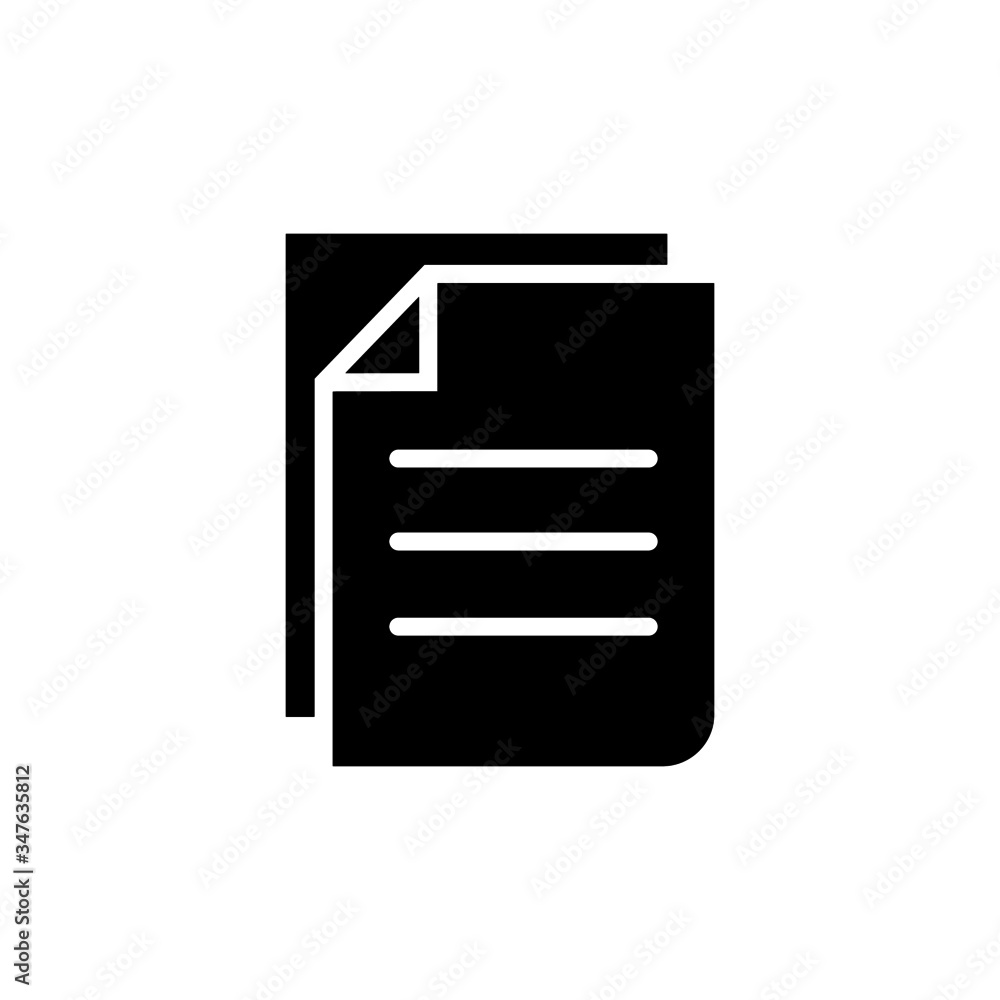 Document vector icon in black flat on white background, Illustration isolated for graphic and web design Document vector icon in black flat on white background, Illustration isolated for graphic and web design