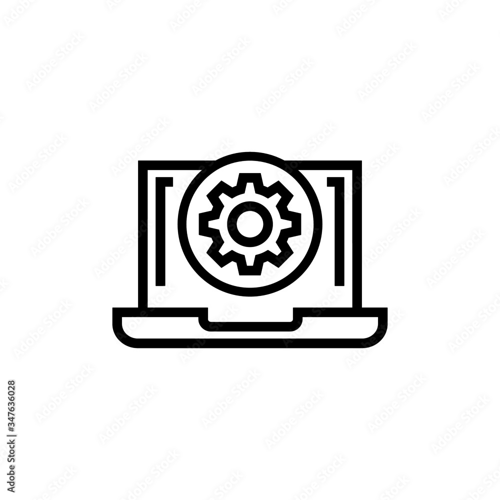 Laptop icon with settings sign icon in outline style on white background, Notebook icon and customize, setup, manage, process symbol Laptop icon with settings sign icon in outline style on white background, Notebook icon and customize, setup, manage, process symbol