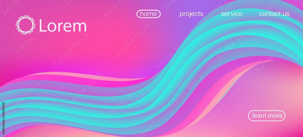 Naklejka premium 3d Fluid Bright Vector Background. Landing Page, Pink, Purple Background. Neon 