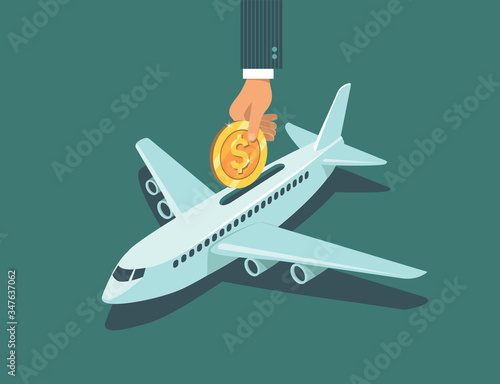 Government is providing support to airline industry. Coronavirus COVID-19 crisis. Flat vector illustration
