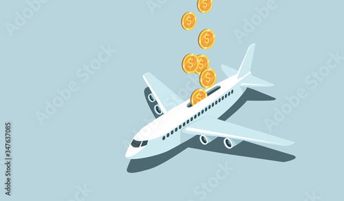 Financial support to aviation industry by Government. Coronavirus COVID-19 crisis.  Flat vector illustration