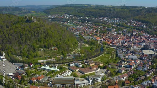 Aerial view of the city Nagold, Germany in spring during the coronavirus lockdown. photo