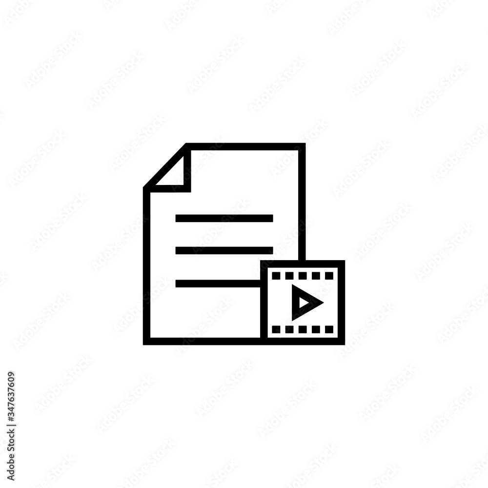 Document extension file format movie page video icon in outline style on white background, Vector icon Document extension file format movie page video icon in outline style on white background, Vector icon