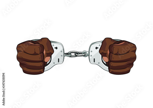 Arrested by police. Handscuffs. Freedom restrained in jail. vector graphic illustration isolated