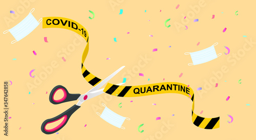Quarantine is over, coronavirus is finish. Lockdown end inscription, Coronavirus Quarantine End, Pandemic Over isometric concept