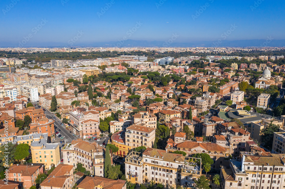 Aerial view of Italian buildings, houses and apartments from above, Rome cityscape.