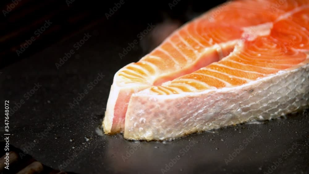 Fish salmon cuts being grilled Fish salmon cuts being grilled