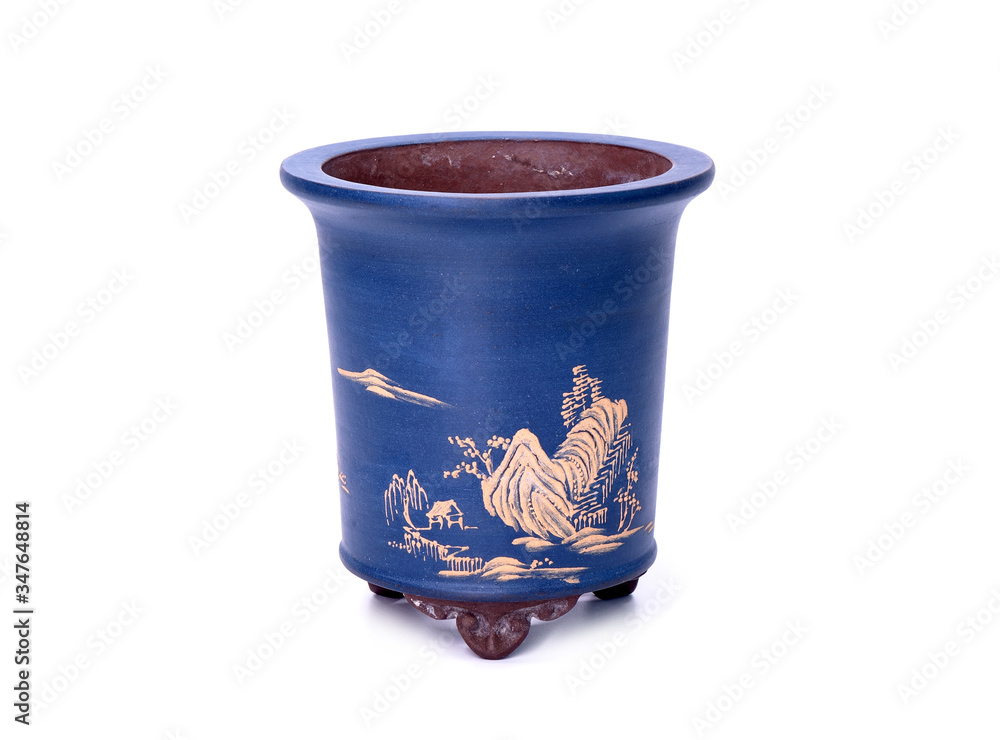 Chinese antique ceramic pot for Bonsai Tree isolated on white background Chinese antique ceramic pot for Bonsai Tree isolated on white background