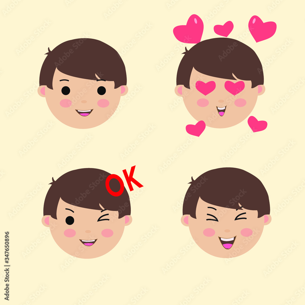 Set Cute Boy Emoticon Happy Vector Set Cute Boy Emoticon Happy Vector