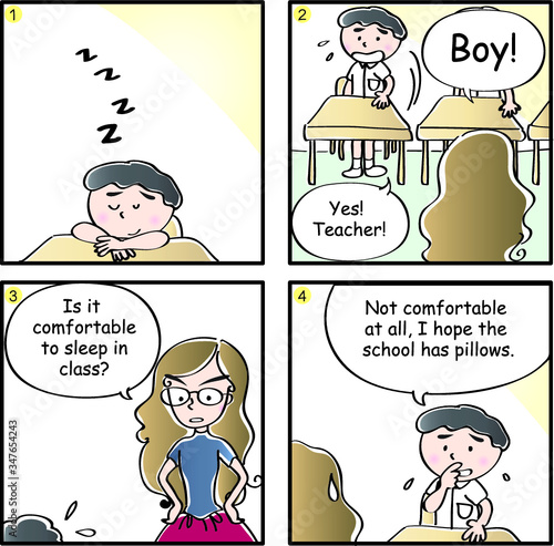 Four-frame comics sleeping in the classroom