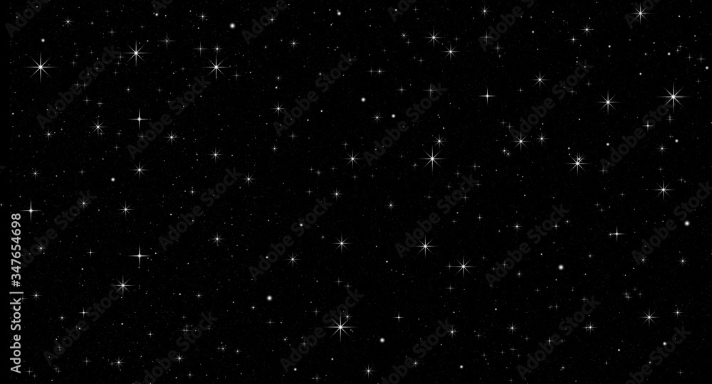Obraz premium Black and white star background, white stars in the black sky, starry sky, universe, outer space, astronomy, science