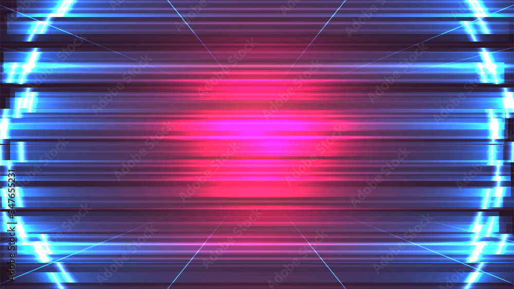 Cyberpunk neon glitch background. Pink center glow. Blue light around. Old TV signal distortion. 80s retro future vector illustration. Cyberpunk digital poster Cyberpunk neon glitch background. Pink center glow. Blue light around. Old TV signal distortion. 80s retro future vector illustration. Cyberpunk digital poster