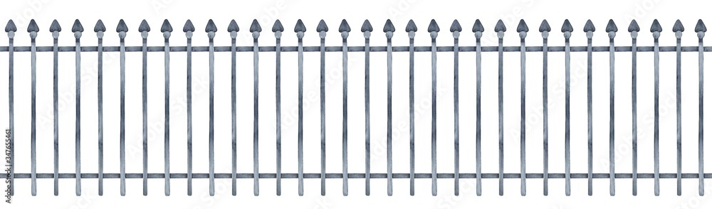 Seamless repeatable pattern of decorative metal fence. Hand drawn water ...