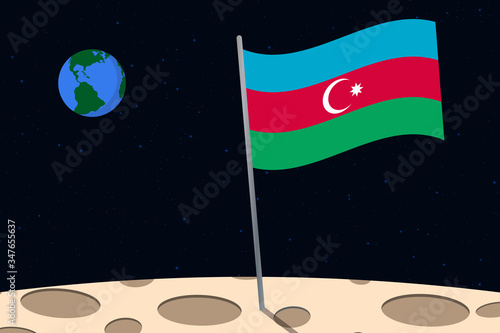 View of planet Earth from the surface of the Moon with the Azerbaijan flag and holes on the ground